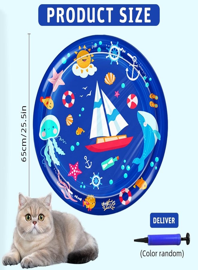 Qpets Polyvinyl Chloride Inflatable Pet Cooling Water Pad, 25.6" Thicken PVC Cartoon Mat for Dogs & Cats, Summer Self-Cooling Relief Bed with Water Fill, Manual Air Pump Included, Blue - Image 2